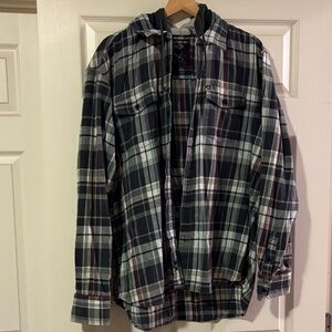 Quiksilver Gray and Black Plaid Shirt with Hood